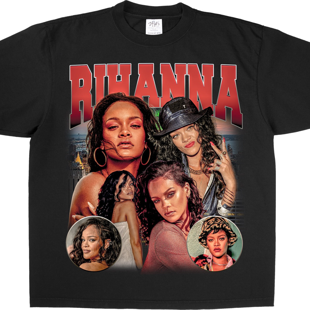 RiRi t-shirt featuring 90s bootleg trend design of Fenty Rihanna, echoing pop culture with vibrant prints on Shaka Heavyweight