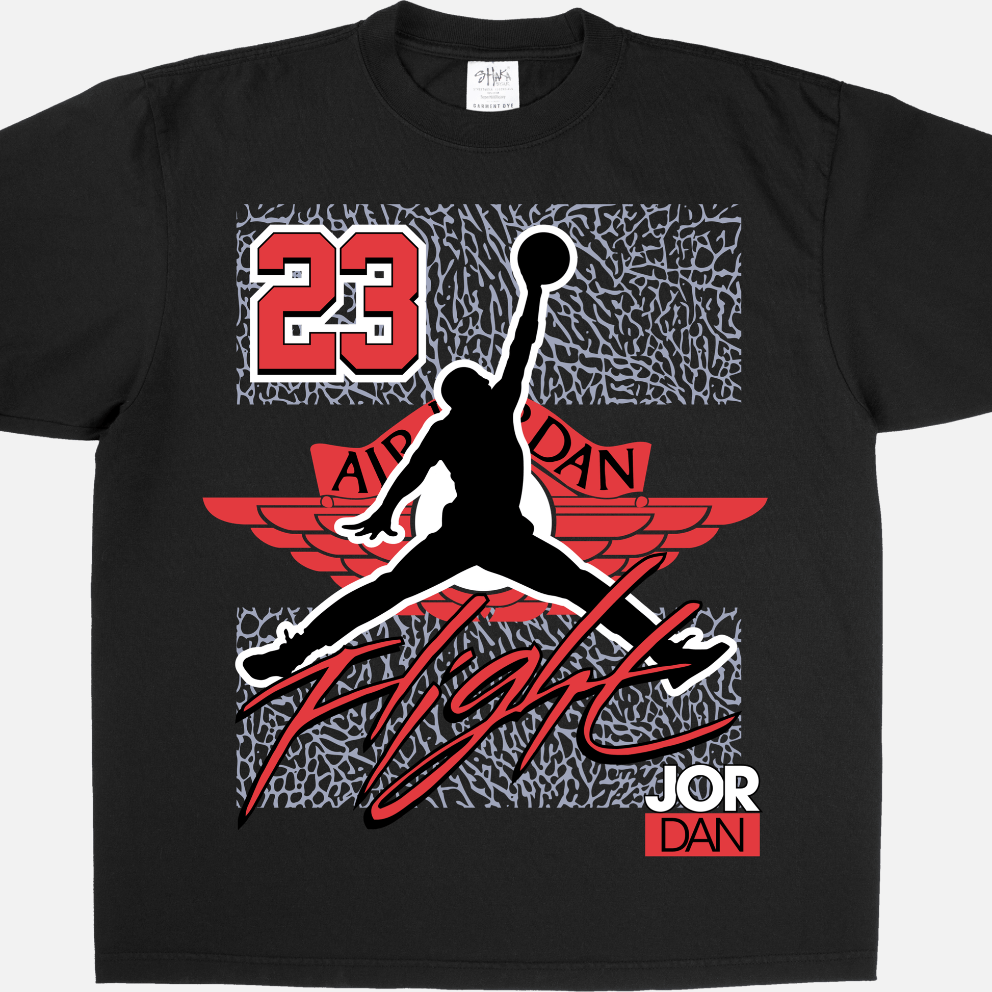 Air Jordan #23 Tee featuring a bold graphic design on a black oversized shirt, perfect for stylish comfort.