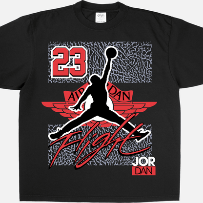 Air Jordan #23 Tee featuring a bold graphic design on a black oversized shirt, perfect for stylish comfort.
