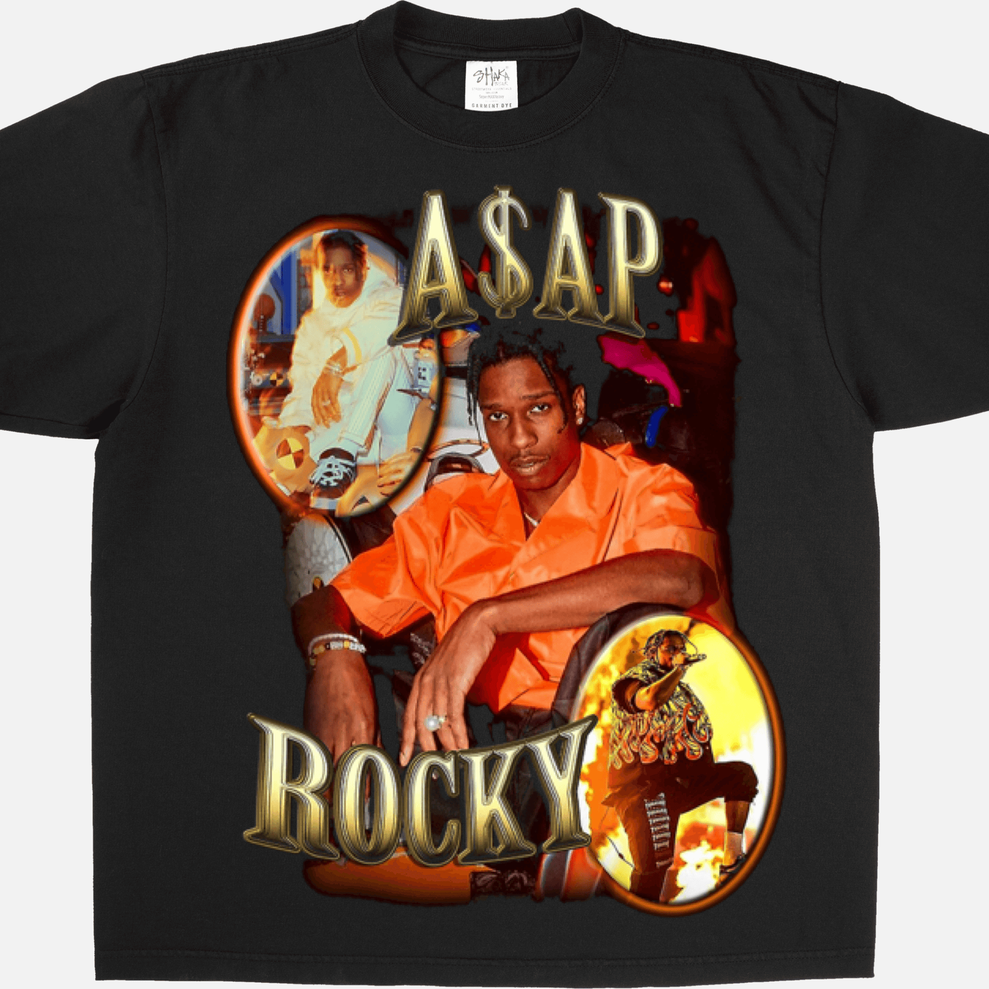 A$AP Rocky graphic tee featuring vibrant images and oversized fit, perfect for stylish comfort.