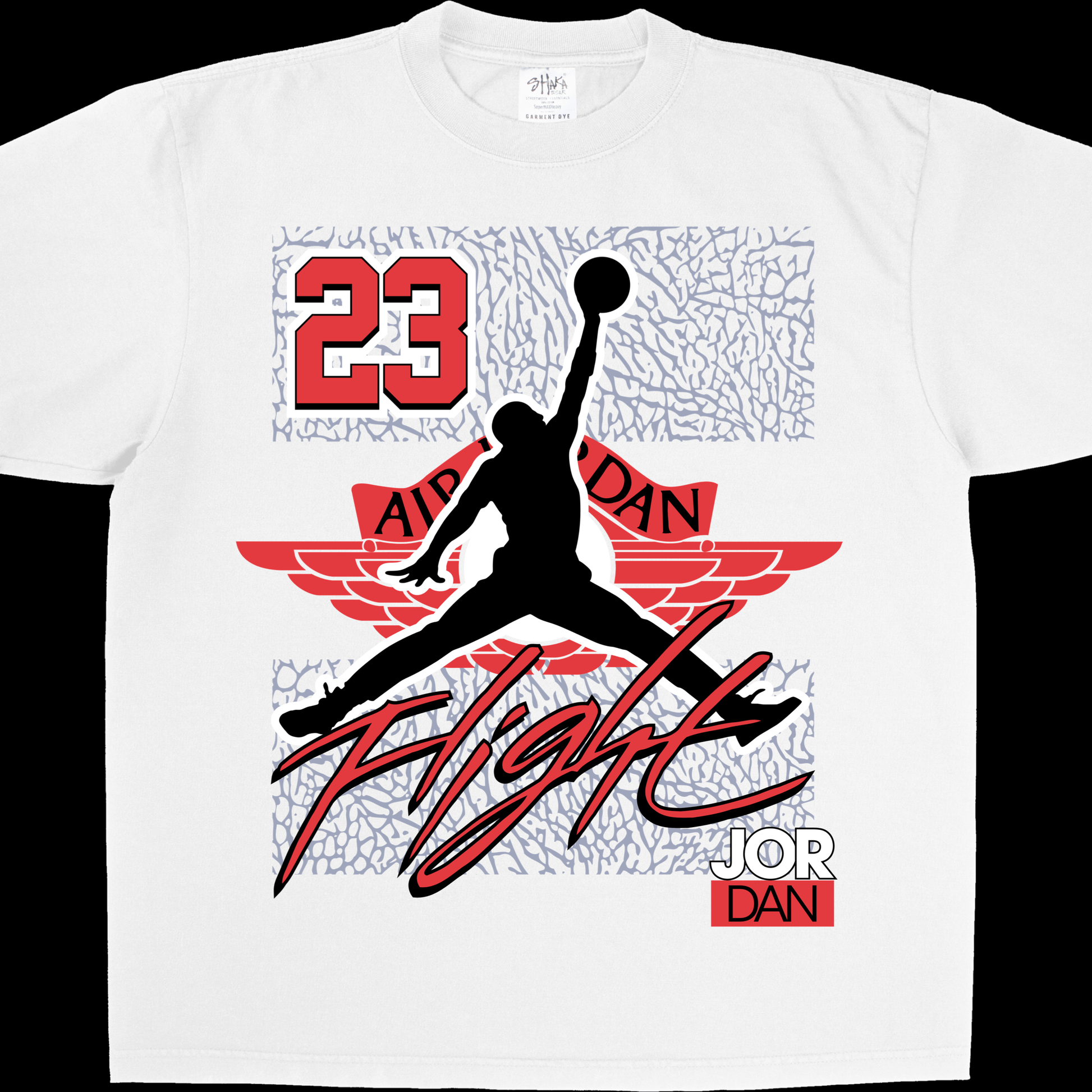 Air Jordan #23 Tee featuring iconic silhouette, vibrant colors, and quality USA cotton for stylish comfort.